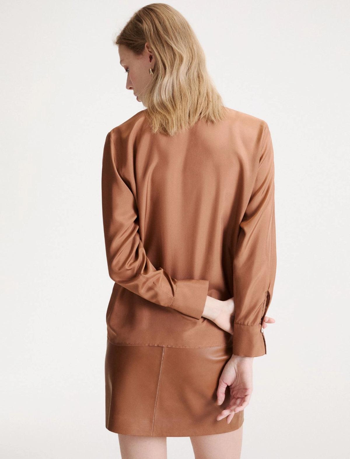 Camicia in seta habotai - TABACCO