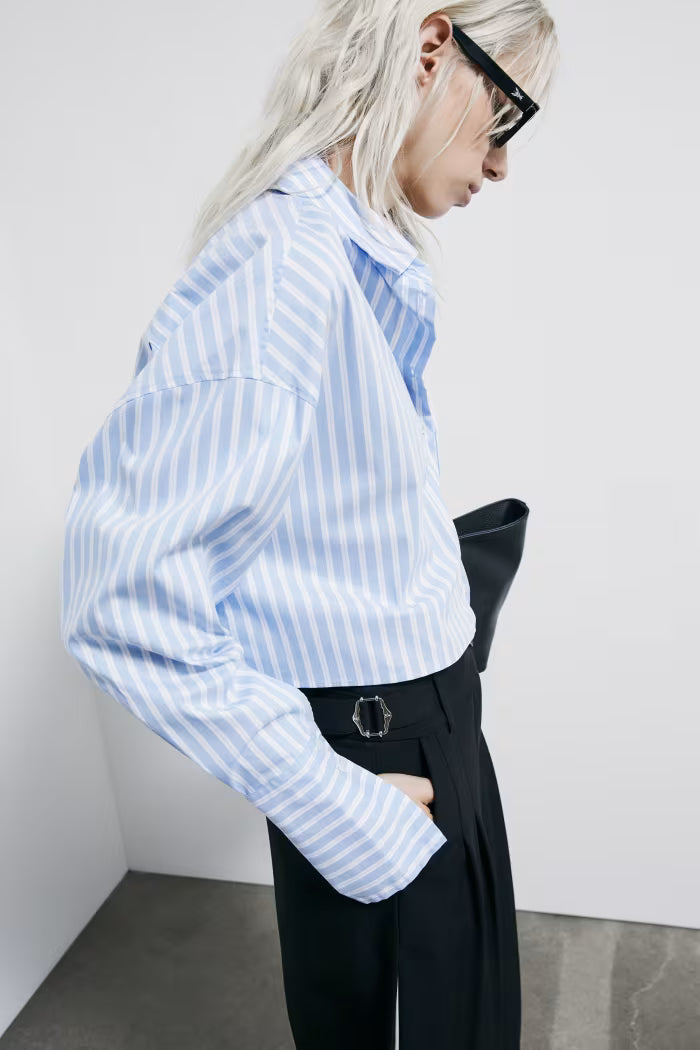 Camicia cropped in popeline a righe
