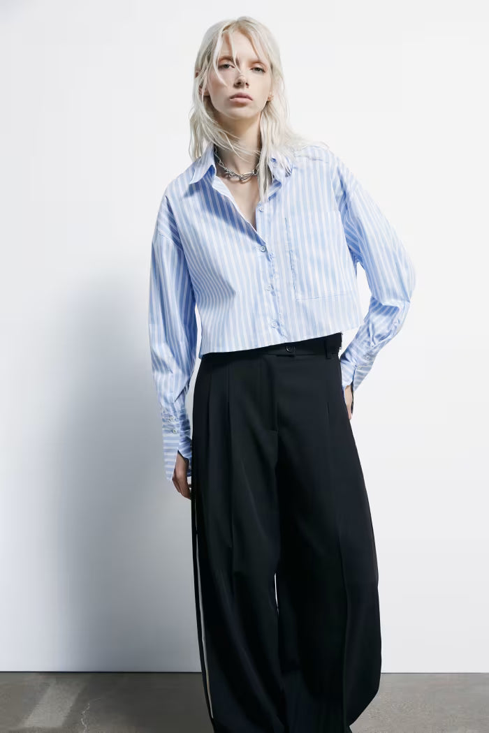Camicia cropped in popeline a righe