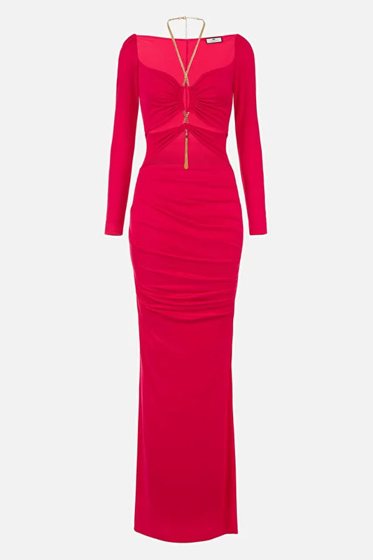 Abito red carpet in jersey con catena intrecciata
